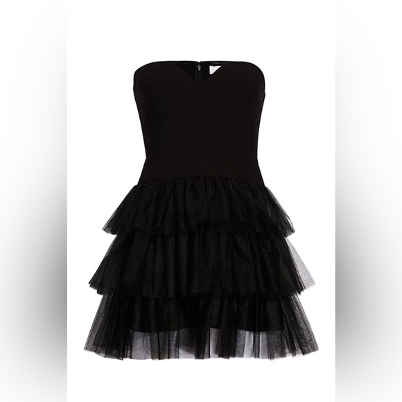 Likely Glynn Mini Dress Size 4 Black Tulle Ruffle Strapless Revolve Chic Party - Picture 14 of 15